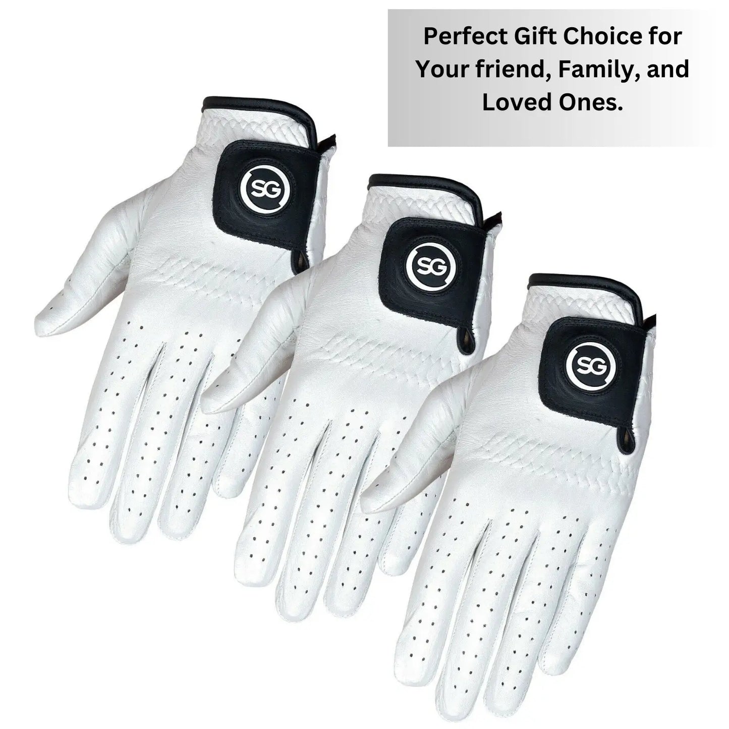 SG Men White 100% Cabretta Leather Golf Gloves for both and Right handed Golfers - Premium Quality